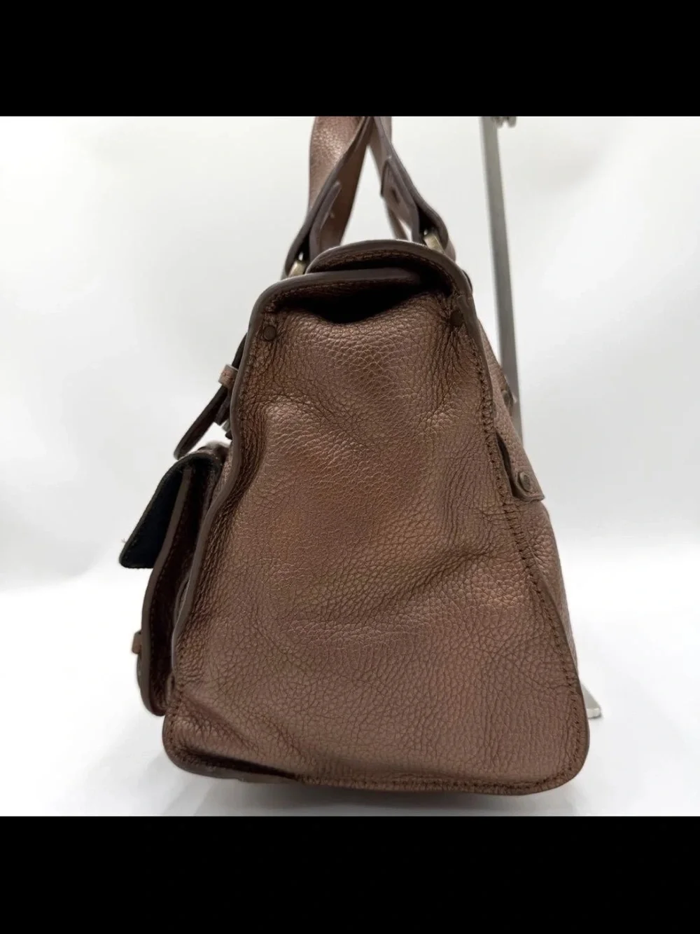 Mulberry Brown Pebbled Leather Buckle Satchel